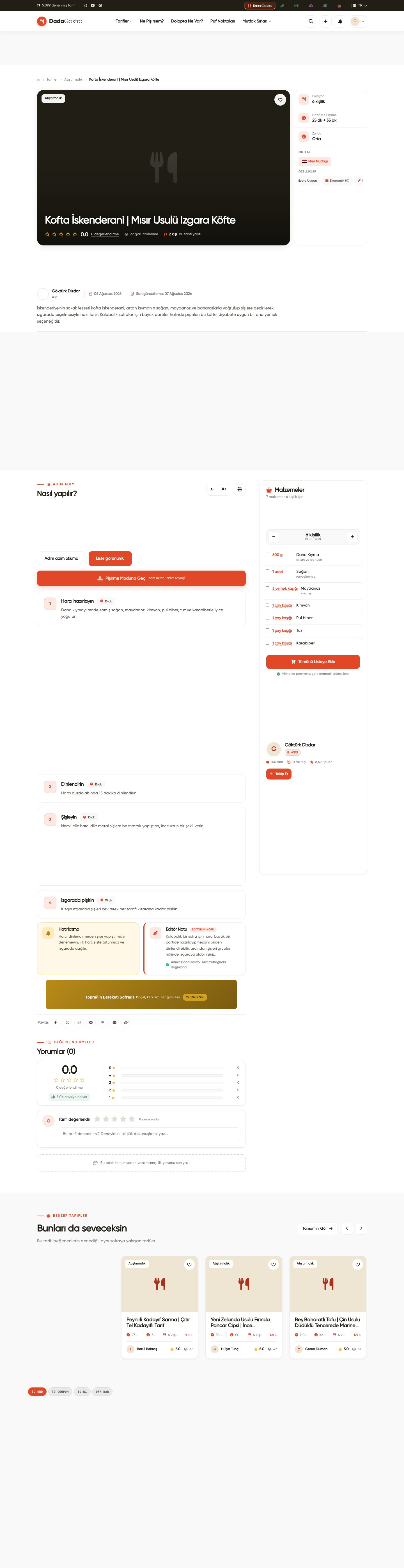 Bu Tarifte Kullanılan Ekipmanlar — Web görünümünde sayfadaki yeri
