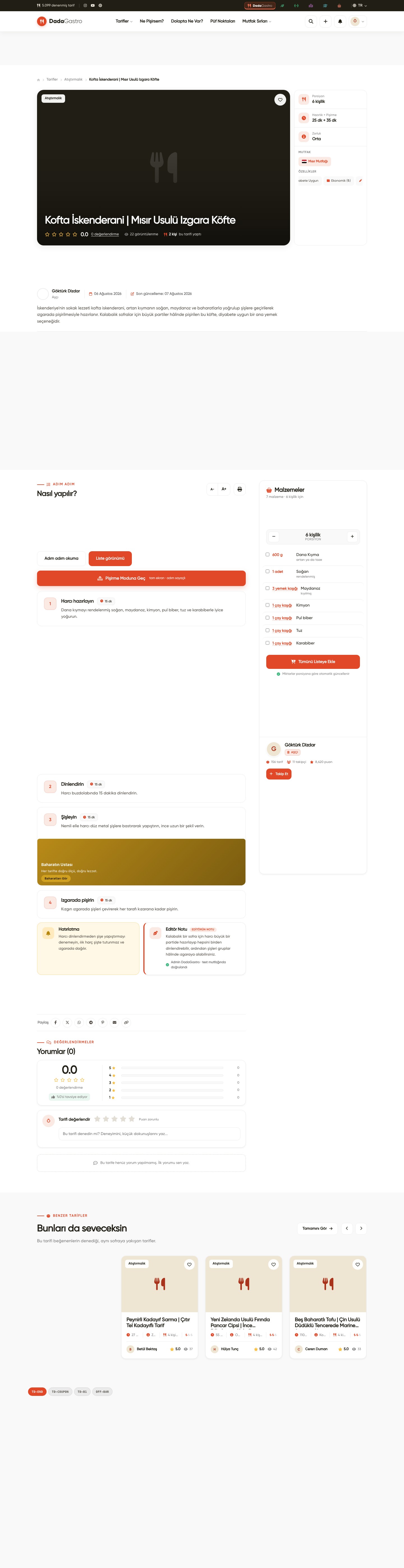 Sponsorlu Pişirme İpucu — Web görünümünde sayfadaki yeri